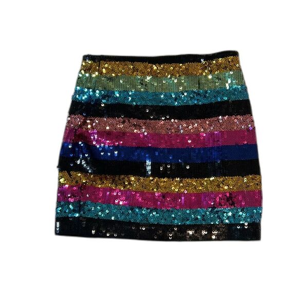 Express Dresses & Skirts - EXPRESS Sequin Rainbow Striped Miniskirt Bodycon Mini  Size XXS PRIDE  Sexy